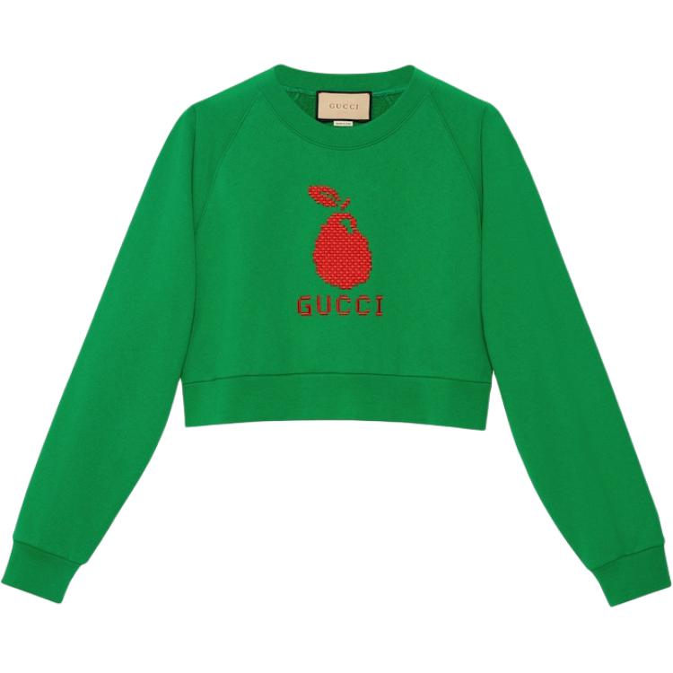 Order (W) Gucci Sweater Pendek Hijau dengan Bordir Logo 776912-XJGDU-3229