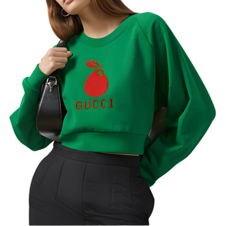 Lookbook (W) Gucci Sweater Pendek Hijau dengan Bordir Logo 776912-XJGDU-3229