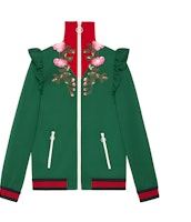 (Women) Gucci Green Floral Embroidery Zip Track Jacket 479536-X9C11-3234 (Women) Gucci Green Floral Embroidery Zip Track Jacket 479536-X9C11-3234