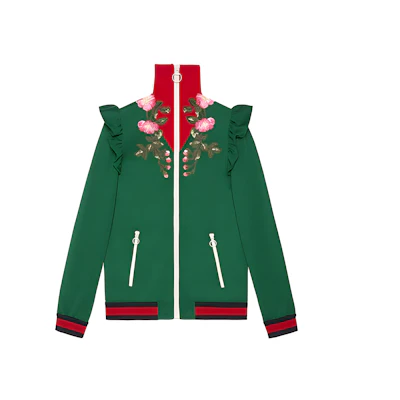 (Women) Gucci Green Floral Embroidery Zip Track Jacket 479536-X9C11-3234