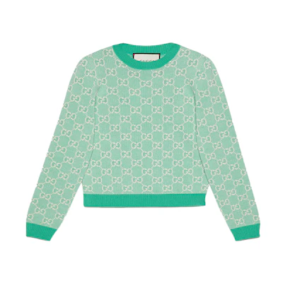 (Women) Gucci Green Full Logo Pattern Knit Wool Sweater 629459-XKBHQ-3652