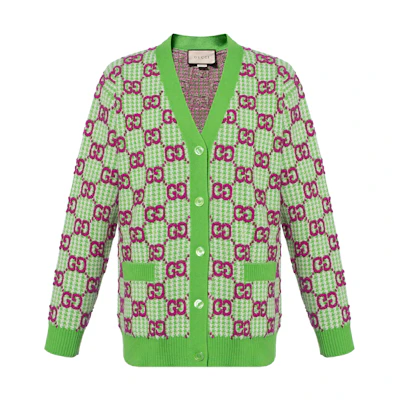(Women) Gucci Green Logo Button V-Neck Knit Cardigan SS23 727110-XKCM8-3872
