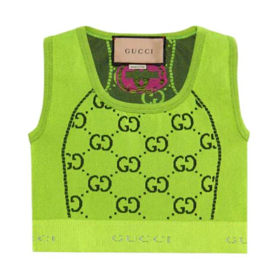 (Women) Gucci Green Logo Jacquard Slim Crop Vest 693286-XJEFY-7401