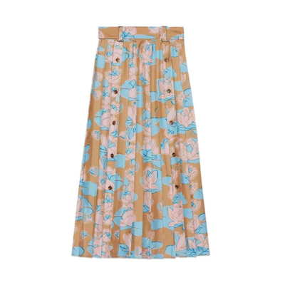 (Women) Gucci Green Pleated Skirt with Water Lily Print 714328-ZALEI-2424