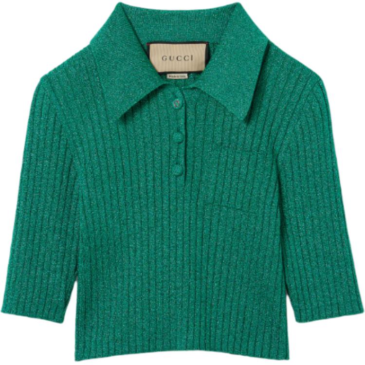 (Women) GUCCI Green Solid Short-Sleeve Polo Shirt 775479-XKDWD-3180