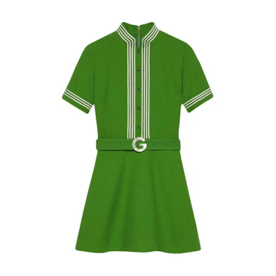 (Women) Gucci Green Striped Belted A-Line Midi Dress 643352-ZAFGT-3408
