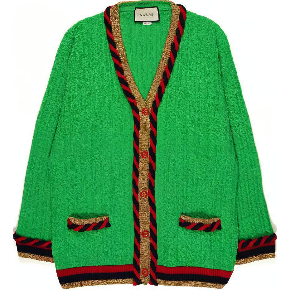 (Women) Gucci Green Striped Wool Knit Cardigan Sweater 526698-X9W62-3863