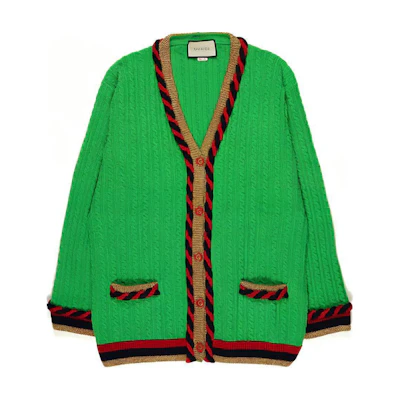 (Women) Gucci Green Striped Wool Knit Cardigan Sweater 526698-X9W62-3863