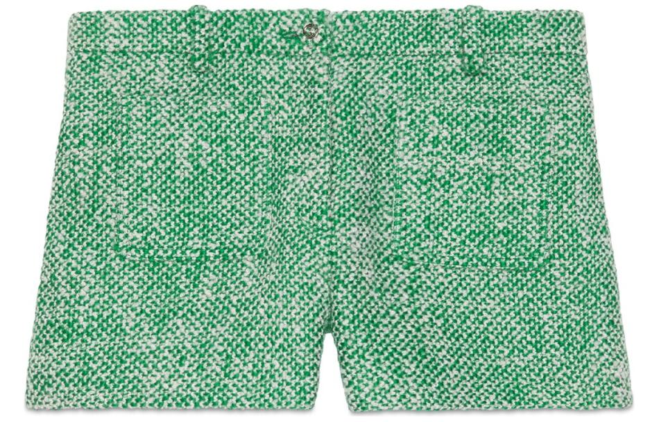 (Women) Gucci Green Tweed Zip Pocket Straight-Leg Shorts 776434-ZAOOQ-3027