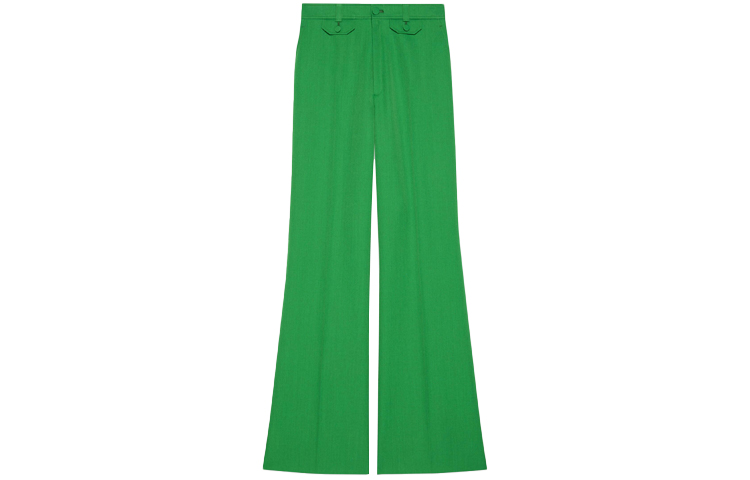 (Women) GUCCI Green Wool Wide-Leg Flared Pants 643346-ZAFU9-3041
