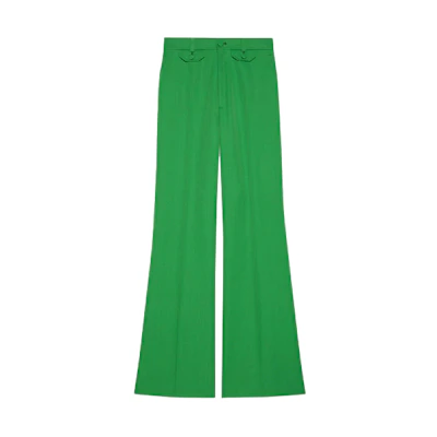 (Women) GUCCI Green Wool Wide-Leg Flared Pants 643346-ZAFU9-3041