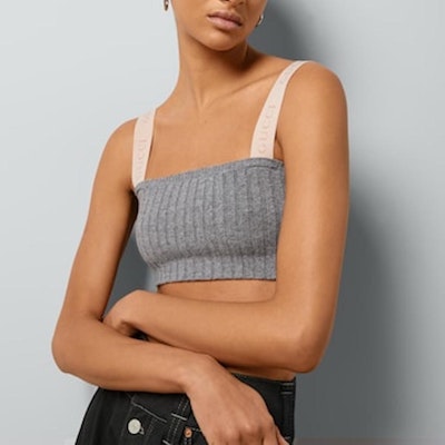 (W) GUCCI 女士灰色针织Logo印花罗纹短款背心. 773025-XKDUL-1160 Lookbook (W) GUCCI 女士灰色针织Logo印花罗纹短款背心. 773025-XKDUL-1160