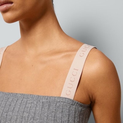 (W) GUCCI 女士灰色针织Logo印花罗纹短款背心. 773025-XKDUL-1160 Sizing (W) GUCCI 女士灰色针织Logo印花罗纹短款背心. 773025-XKDUL-1160