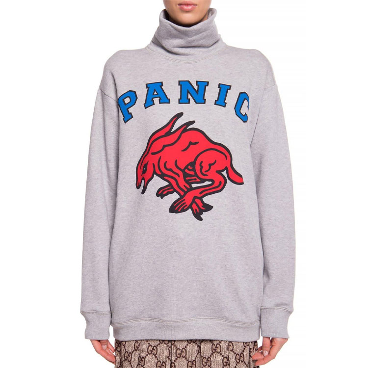 Lookbook (W) Gucci Kelabu Logo Cetakan Leher Tinggi Sweatshirt 598875-XJBX5-1230