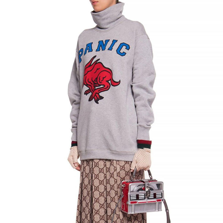 Purchase (W) Gucci Kelabu Logo Cetakan Leher Tinggi Sweatshirt 598875-XJBX5-1230