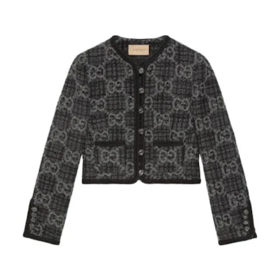 (Women) Gucci Grey Patterned Colorblock Button-Up Jacket 761164-ZAPA4-1158
