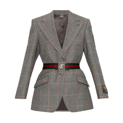 (Women) Gucci Grey Plaid Print Single-Breasted Blazer Jacket 758276-ZAKRL-1043