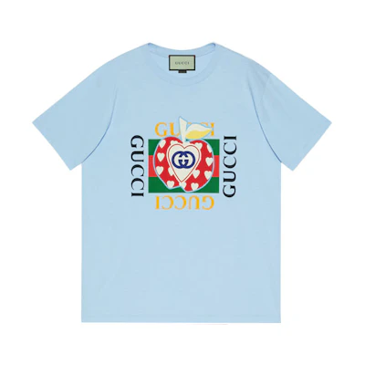 (Women) Gucci Heart Apple Print Logo Blue T-Shirt SS21 615044-XJDNE-4826
