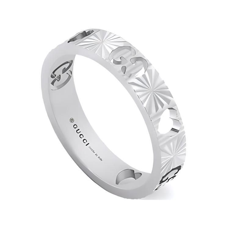 (Women) GUCCI Heart Cutout Geometric Design 18K White Gold Ring Silver . 729458J8502
