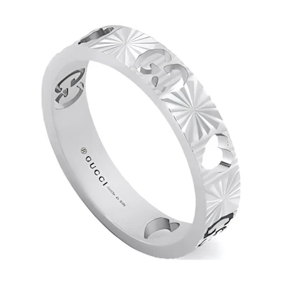 (Women) GUCCI Heart Cutout Geometric Design 18K White Gold Ring Silver . 729458J8502