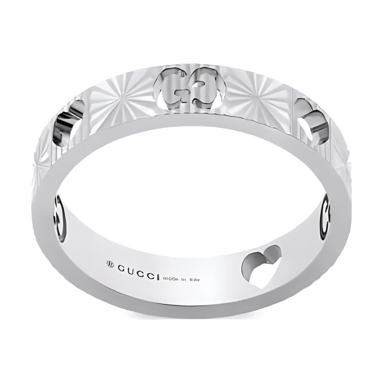 (Women) GUCCI Heart Cutout Geometric Design 18K White Gold Ring Silver . 729458J8502 圖 3