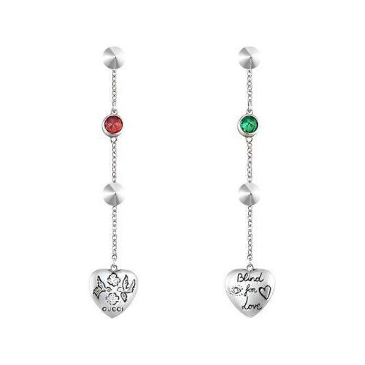 (Women) GUCCI Heart Engraved Topaz Accented Sterling Silver Earrings for Women YBD502100001