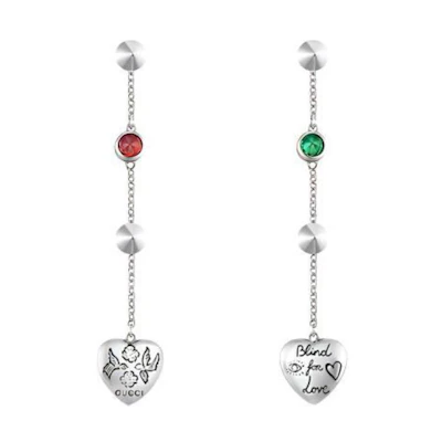 (Women) GUCCI Heart Engraved Topaz Accented Sterling Silver Earrings for Women YBD502100001