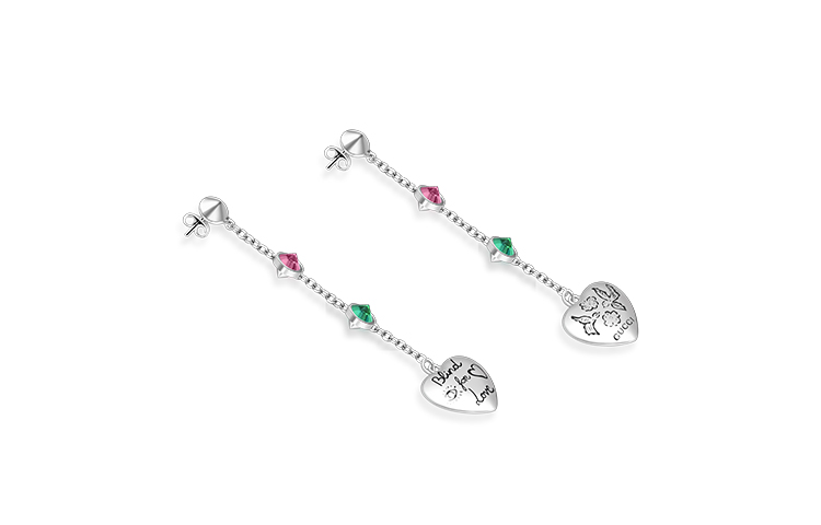 (Women) GUCCI Heart Engraved Topaz Accented Sterling Silver Earrings for Women YBD502100001 圖 3