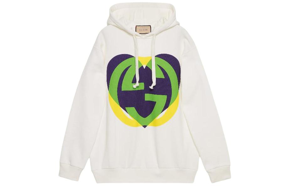 (Women) Gucci Heart Logo Print White Hoodie 615061-XJD6Z-9133