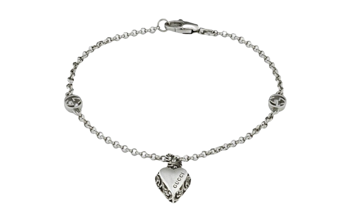 (Women) GUCCI Heart Pendant 925 Silver Bracelet Silver Women Jewelry. 678905-J89B0-9515