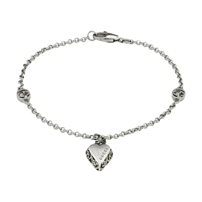 (Women) GUCCI Heart Pendant 925 Silver Bracelet Silver Women Jewelry. 678905-J89B0-9515