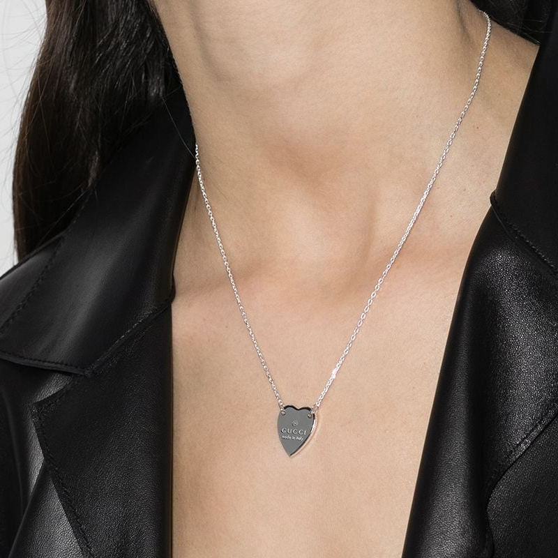 (Women) Gucci Heart Pendant 925 Silver Collarbone Necklace for Women Silver YBB223512001 圖 6