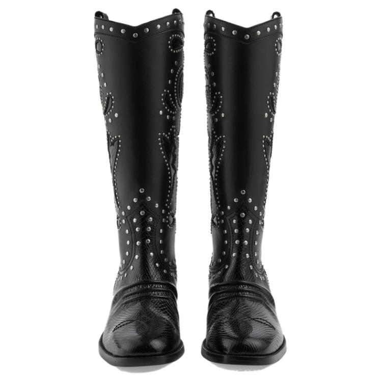 Shop GUCCI古馳 皮革 時尚舒適 高筒靴 3.5公分 女款 黑色