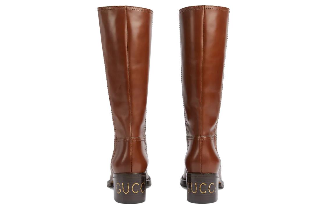 Shop (W) Bota Alta Gucci 'Tacon Grueso Moda Marrón Negro' 758290-AACGW-2103