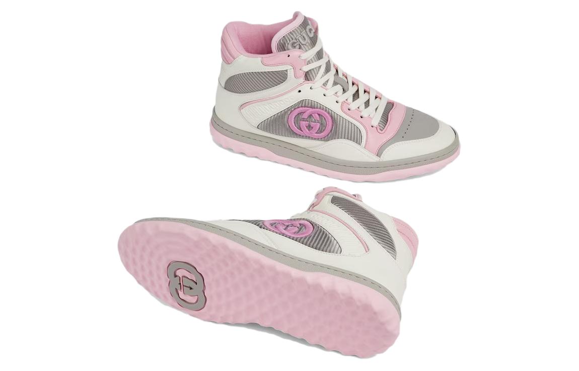 Shop GUCCI古馳 皮革 圓頭繫帶 高筒 生活休閒鞋 女款 粉色