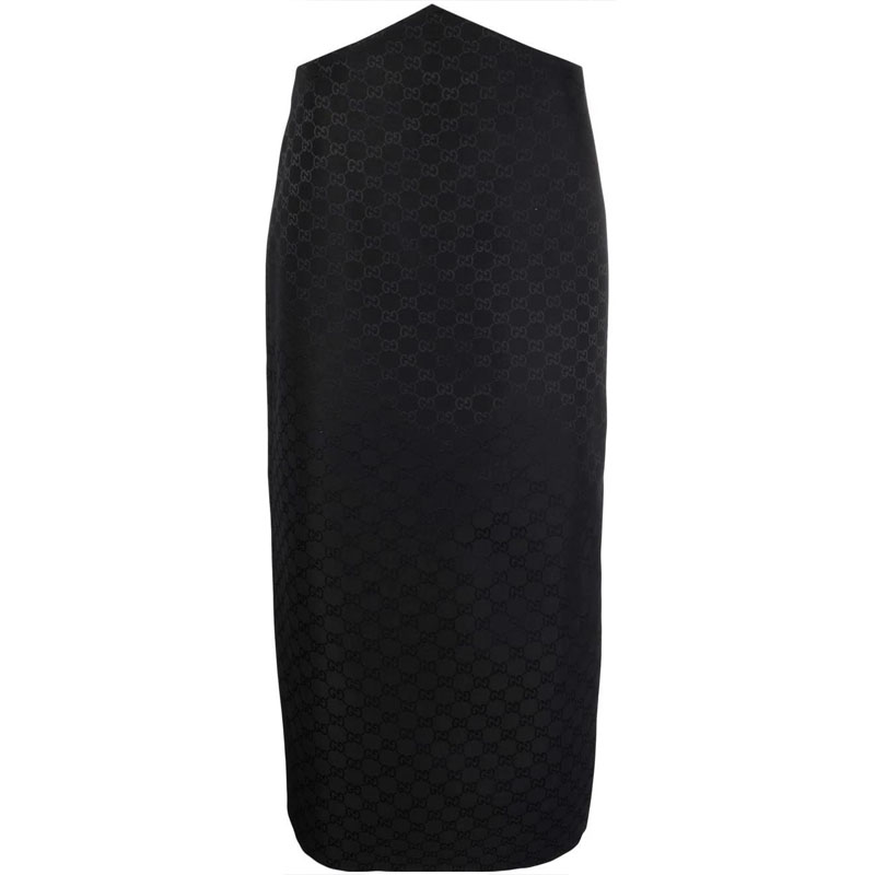 (Women) Gucci High-Waisted Logo Midi Skirt SS22 Black 669341-ZAHMD-1000