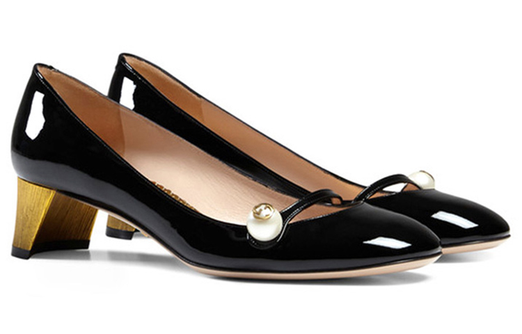 Order (W) Gucci Sepatu Tumit Tinggi 'Pearl Black' 408253-BNC00-1000