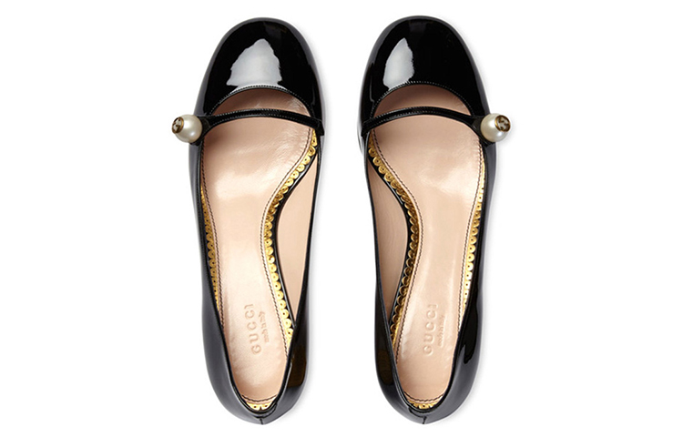 Shop (W) Gucci Sepatu Tumit Tinggi 'Pearl Black' 408253-BNC00-1000