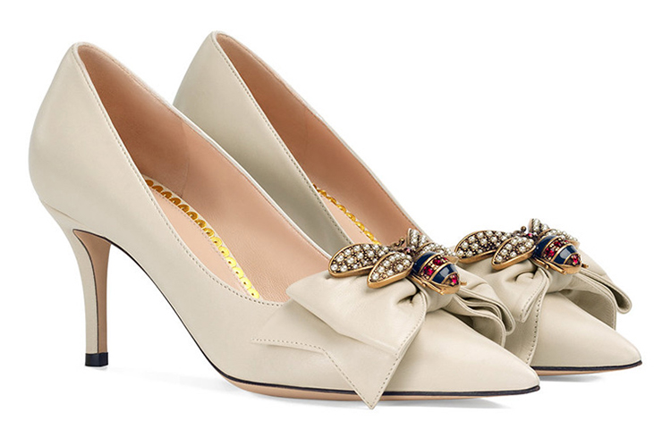 Order (W) Gucci Tumit Tinggi 'White Bow' 496641-BKO00-9526