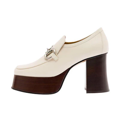 (W) Gucci Horsebit Leather Platform Loafers Cream 'White'