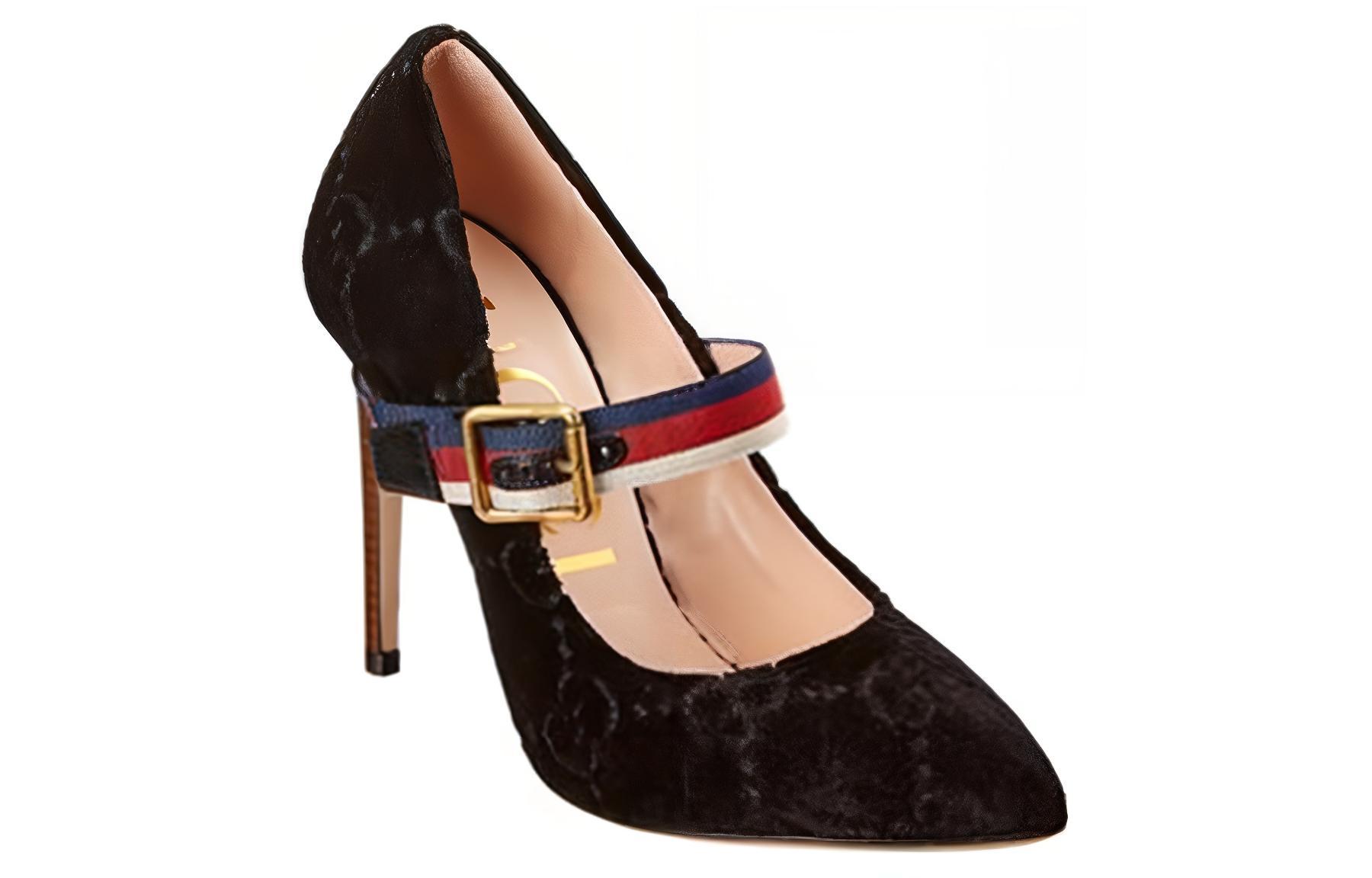 Order (W) Gucci Sepatu Tumit Tinggi 'Nyaman Fashion 8cm Hitam' 506198-9TI10-1071