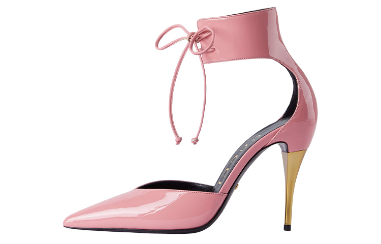 (Women) Gucci High Heel Pump Patent Leather with Ankle Cuff Pink 717159-AAA59-5848
