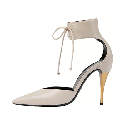 (W) Gucci High Heel Pump with Ankle Cuff Grey Brown