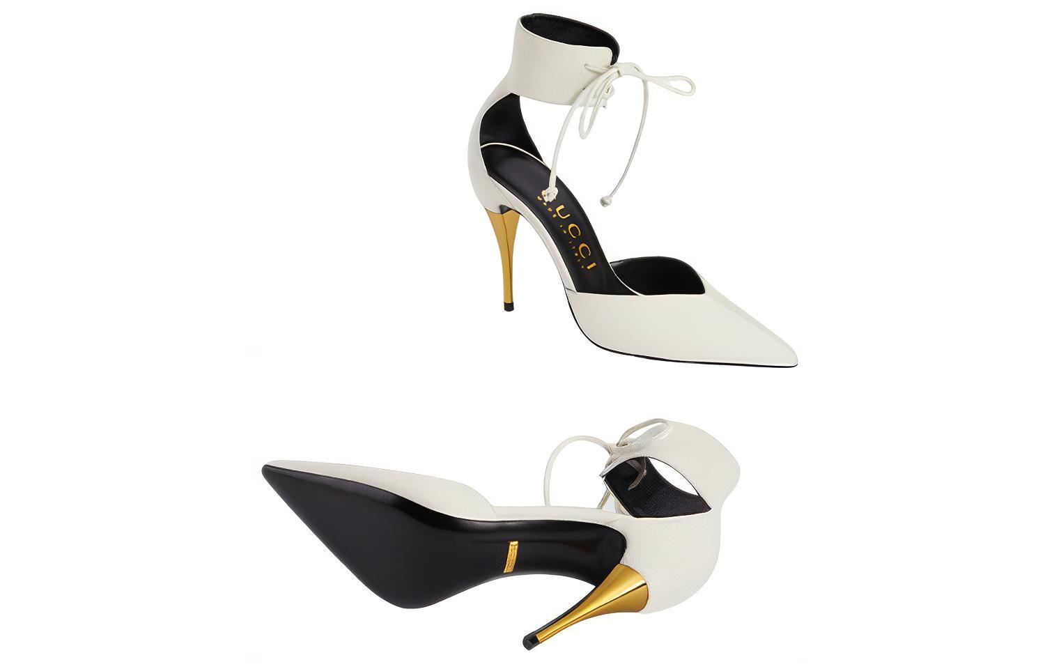 Shop (W) (女性用) グッチ レザー スエード レースアップ スティレット 'ホワイト' ?715146-CGX10-9058