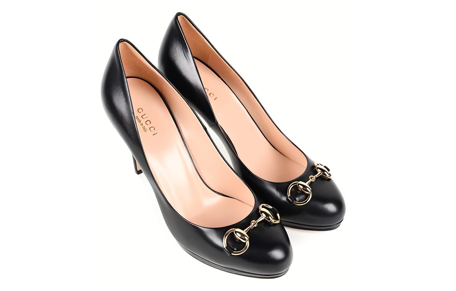 Lookbook (W) Gucci Sepatu Tumit Tinggi 'Kulit Hitam Mengilap' 408204-C9D00-1000
