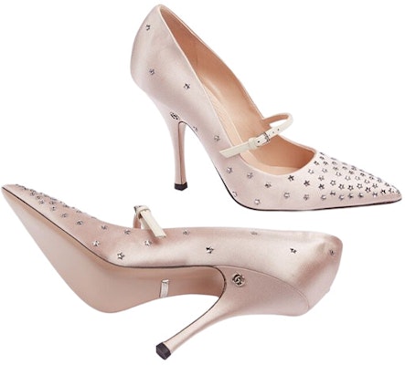 (Women) Gucci Jodie Embellished Satin Pumps Pink 723430-FJSY0-9641 Purchase (Women) Gucci Jodie Embellished Satin Pumps Pink 723430-FJSY0-9641