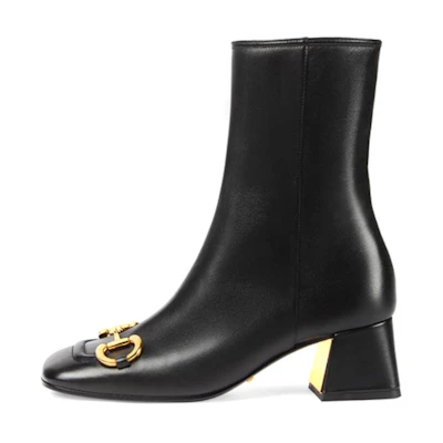 (W) Gucci Horsebit 55mm Ankle Boot Black Leather