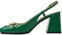 (W) Gucci Horsebit Tumit Slingback Kulit Hijau Terang 75mm 643892-C9D00-3727