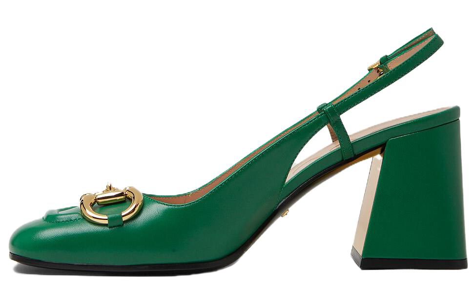 (Women) Gucci Horsebit 75mm Heeled Slingback Bright Green Leather 643892-C9D00-3727