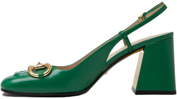 (Women) Gucci Horsebit 75mm Heeled Slingback Bright Green Leather 643892-C9D00-3727 (Women) Gucci Horsebit 75mm Heeled Slingback Bright Green Leather 643892-C9D00-3727